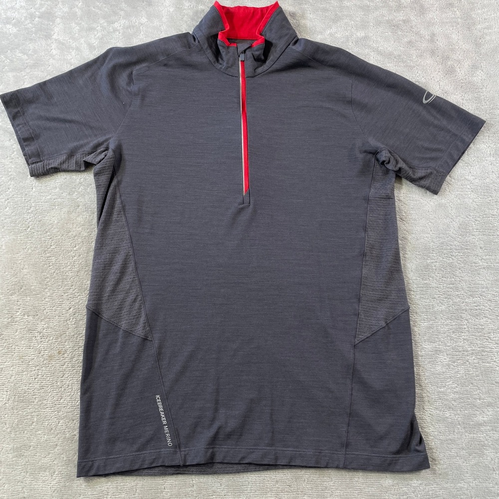 Icebreaker GT Merino Cool Lite Mens Small Gray Wool 1/4 Zip Short Sleeve Top
